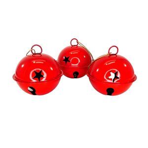 Set of 3 Red Metal Jingle Bell Christmas Ornaments 3.25"